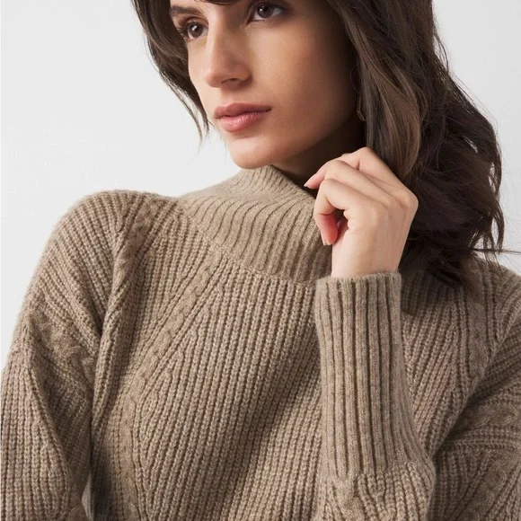 White House black market Women's Tan Cable Knit Sweater medium new - Picture 3 of 7